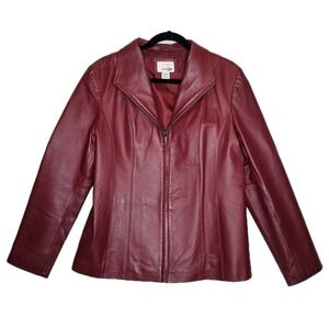 East 5th Red leather jacket with zipper closure and pockets SZ: MEDIUM